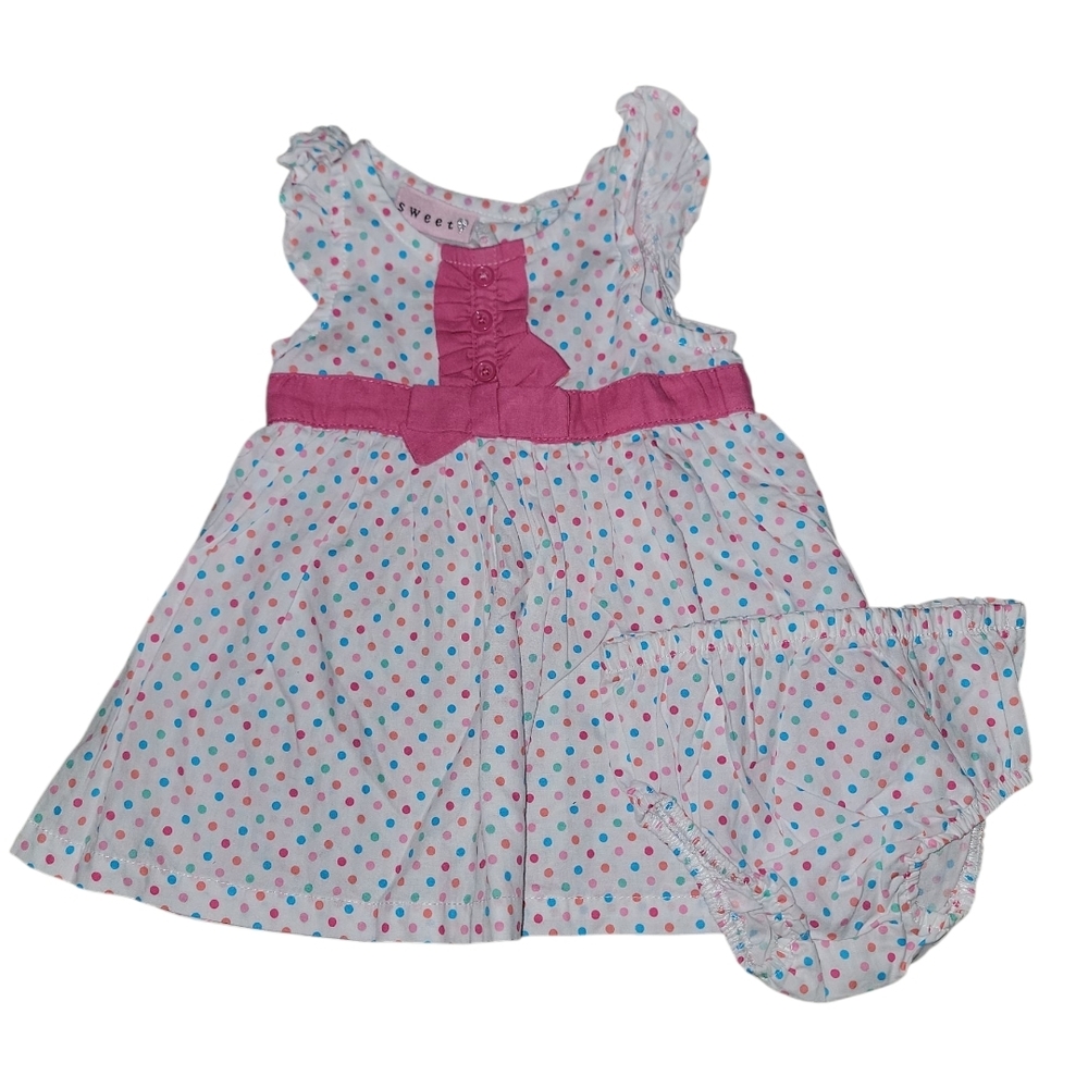 Polka Dot Kids Casual Dress with Pink Accents